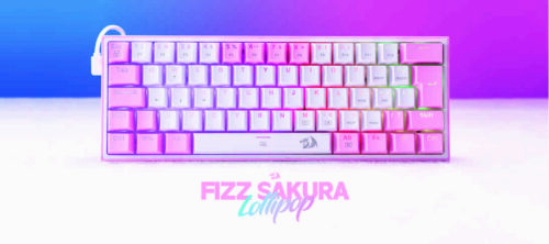 Teclado Gamer Compacto Redragon Fizz Sakura Lollipop Branco e Rosa RGB Switch Azul K617-RGB-WP